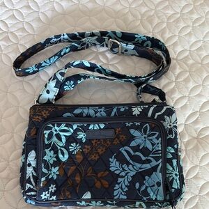Vera Bradley Blue and Brown Crossbody Bag with Floral Design
